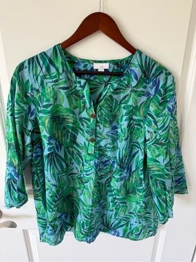 J. Jill Tropical Print Cotton Blouse Size Large